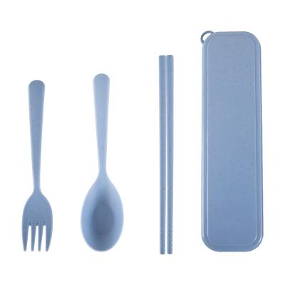 China Travel Viable Outdoor Spoon Fork Chopsticks Set Plastic Portable Tableware Wheat Straw Customized Cutlery Set for sale