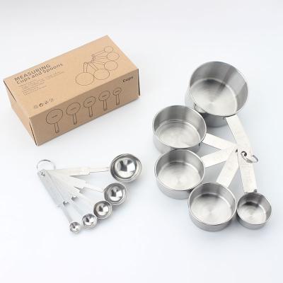 China Amazon Hot Sale 8pcs Stainless Steel Measuring Cups Spoons Viable Kitchen Baking Baking Tool Kit Measuring Cup and Spoon for sale