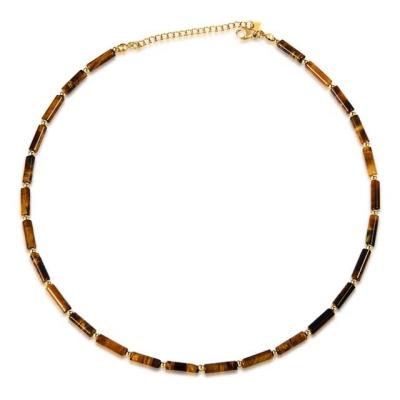 China BOHEMIA Recommend New Jewelry Fashion Small And Versatile Fast Shipping Tiger Eye Stone Lock Bone Chain Necklace for sale