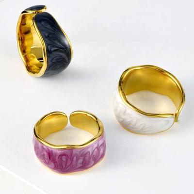 China TRENDY 18kGold Plated Chandelier Rings Vintage Irregular Adjustable Colored Enamel Open Rings For Women Or Gift for sale