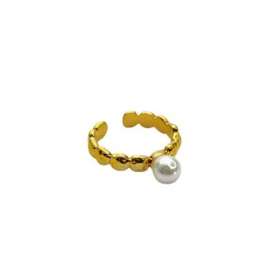 China Office/Hot Korean Copper Gold Inlaid Gold Open End Ring Female Simple Adjustable Pearl Ring Fashion Plating18k Gift Career Sale New for sale