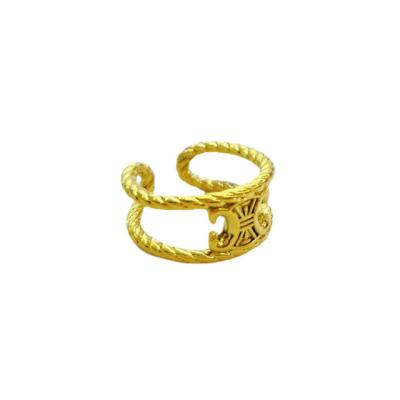 China Hiphop good selling open end new retro double cavity French personality quick Plating18k shipping gold index female copper ring for sale