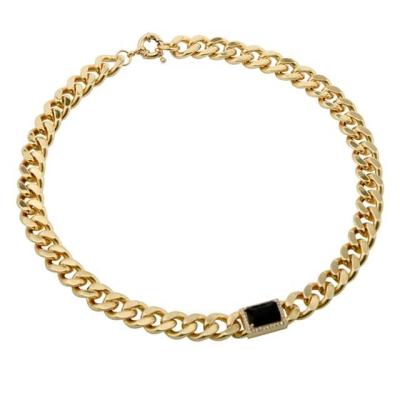 China New Hiphop Jewelry 18K Gold Plated Rectangle Zirconia Stone Chain Cuban Necklace Chunky Chain Necklace for sale