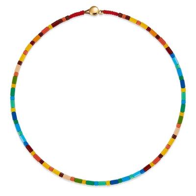 China HOT BOHEMIA Amazon Candy Bohemian Beaded Necklace Rainbow Necklace Chain Neck Colorful Beaded Niche Design for sale