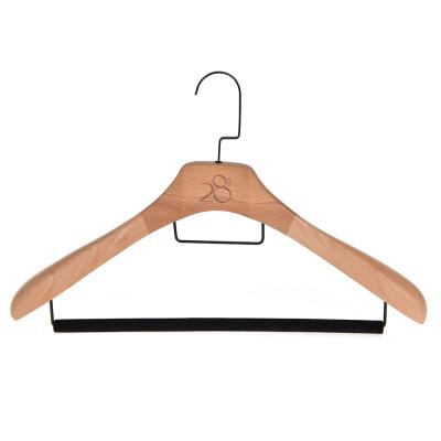 China Inspring Multilayer Factory Custom Wooden Hanger With Flock Round Bar Luxury Hotel Hanger for sale