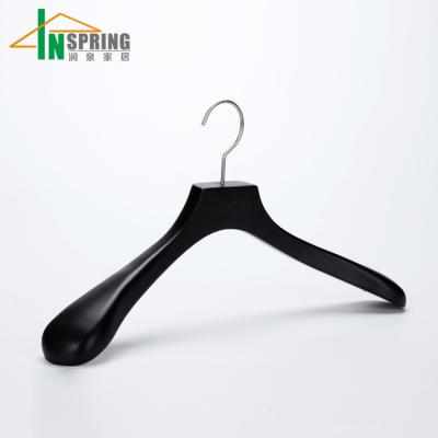 China Inspring Multifunctional Luxury Black Wooden Coat Hangers Shoulder Extra Size Hanger for sale