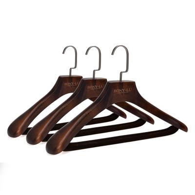 China Wooden Shape Suit Hanger Flat Wooden Garment Hangers Wholesale for sale