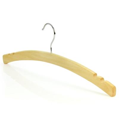 China Crescent Shaped Inspring Wooden 42cm Crescent Shaped Coat Clothes Hangers with Metal Hook for sale