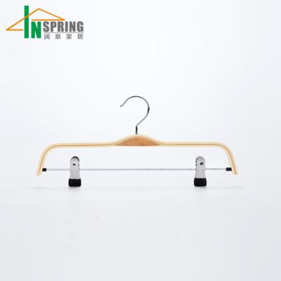 China Inspring Wholesale Flat Cheap Volume Laminated Skirts Wooden Trouser Clips Hangers For Clothes for sale