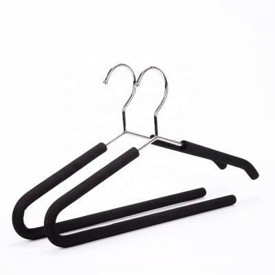 China Flat Shape Inspring Metal Coat Hanger Bulk Clothes Wire Hanger With Sponge Foam Liner for sale