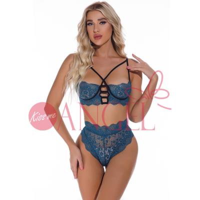 China Spandex/Polyester KISS ME ANGEL Most Popular Deep V-Neck Girdle Bra and Hollow Crisscross Panty Set for Women Sexy Lingerie Underwear for sale