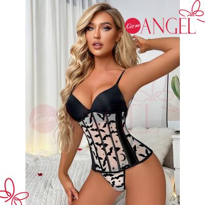 China Spandex/Polyester KISS ME ANGEL direct wholesale cincher lacing back underbust corset black sexy mature woman g-string sexy lingerie corset for W for sale