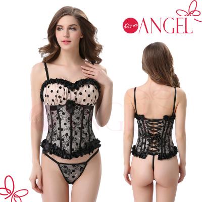 China Breathable Bow Decoration Dot Print Corset Lingerie Slimming Plus Size Corset Tops For Wearing for sale