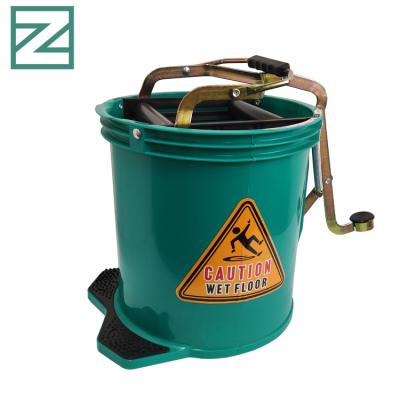 China Sustainable 16L hot selling Portable mop bucket wringer bucket Green Color for sale