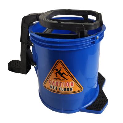 China Sustainable 16L Mop Wringer Bucket Plastic Roller Blue Color with large pedal for sale