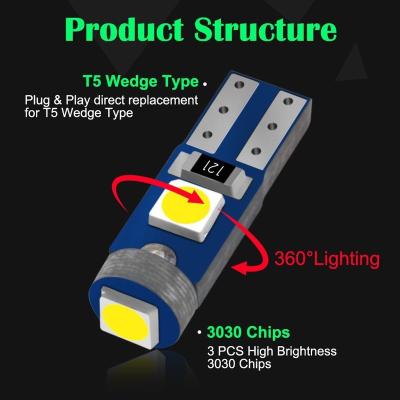 China T5 Size Shine Led Car 3 Pink Yellow T5 Ice Blue Kit White Blue Green Red 3030smd Dash Instrument Light Bulb for sale