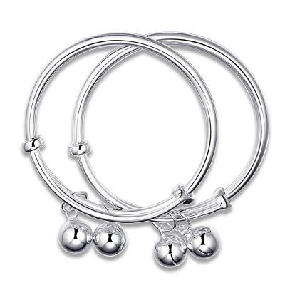 China BOHEMIA 925 Sterling Silver Smooth Bell Adjustable Bangle Bracelet and Anklets for Baby Kids for sale