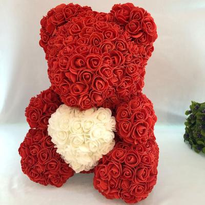 China Hot Selling 2021 Girl's Gift 40cm Teddy Bear Rose With Heart PE Foam Flower For Valentine's Day for sale