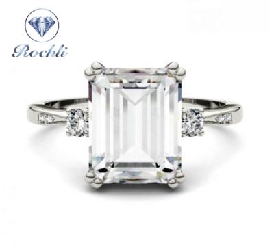 China Luxury Wedding Ring 18K/14K White Gold Wedding Ring 10mm Emerald Cut Moissanite Diamond Engagement Ring for sale