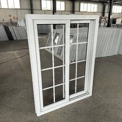 China Home Office Customized White Pvc Windows With Grill Design Double Glass Slide Windows for sale