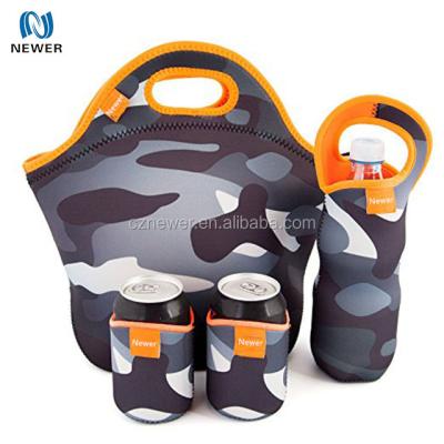 China Waterproof Neoprene No Smell Insulated Lunch Tote Bag With Water Bottle Sleeve Carrying for sale