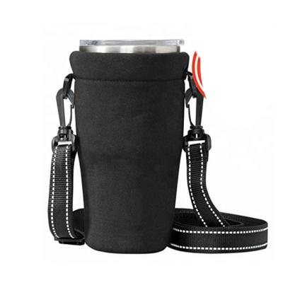 China Waterproof Neoprene Water Bottle Tumbler Carrier Holder with Shoulder Sling for Travel Insulated Coffee Mugs for sale