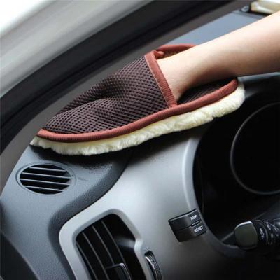 China Soft Artificial Wool Car Brush Cleaner Wool Car Wash Cleaning Glove for sale