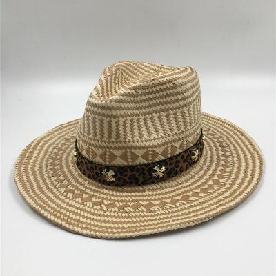 China Shopper Ladies Promotional Paper Straw Hat Striped For Summer Beach With Lace for sale