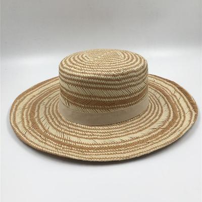 China Plain Striped Panama Ladies Straw Hat For Summer Beach for sale