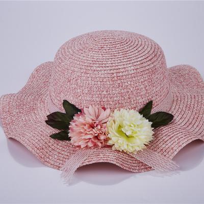 China Nice Colored Striped Double Flowers Beach Baby Summer Straw Hat for sale