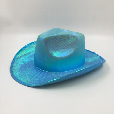 China Metallic Holographic Neon Image Glitter Fun Party Cowboy Hats For Women for sale