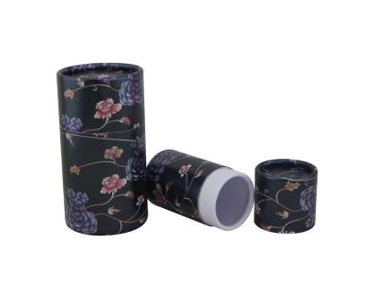 China Handmade Round Paper Box Gift Packaging Black Rolled Edge Paper Tube With Flower Pattern for sale