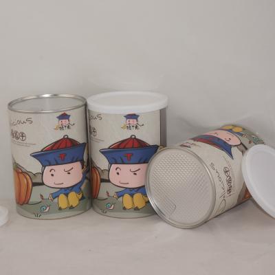 China Recycled Dry Packaging Materials Pumpkin Composite Paper Canister With Aluminum Foil Easy Peel Off Lid for sale