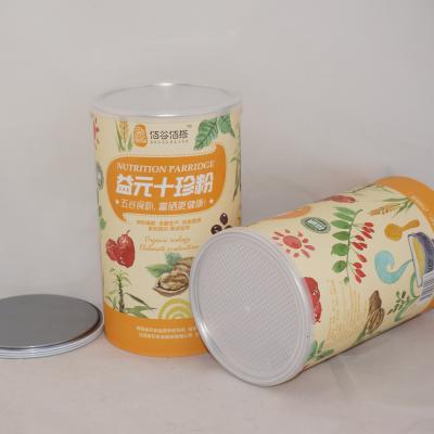 China Healthy Food Powder Packaging Materials Recycled Paper Canister With Metal Lid And Aluminum Foil for sale