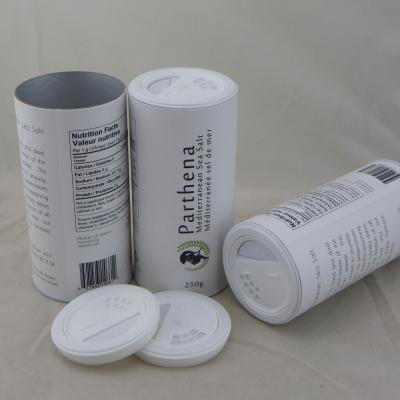 China Recycled Materials Sea Salt Round Dapproof Paper Tube Packaging With Shaker Holey Lid for sale