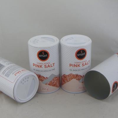 China Recycled Materials Food Grade Pink Salt Paper Tube Small Size Packaging With Round Plastic Strainer Lid for sale