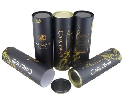 China Handmade Cylinder Black Craft Paper Tube Round Wine Paper Box Packaging for sale