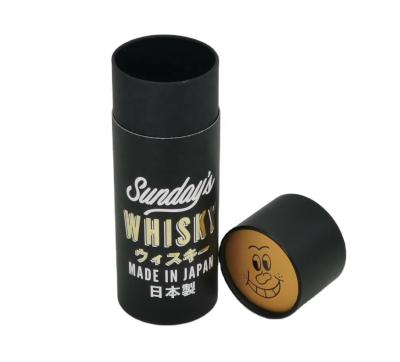 China Recycled Materials Rolled Edge Inside All Kraft Paperboard Cardboard Whiskey Wine Bottle Packaging Cylinder Black Core Tube With Gold Foil Stamping for sale