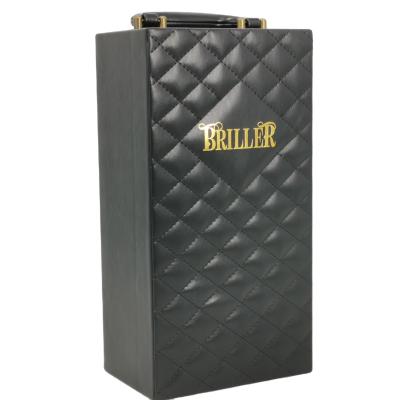 China Handmade Black Rhombus Printing PU Leather Box With Silk Interior For Wine Packaging for sale