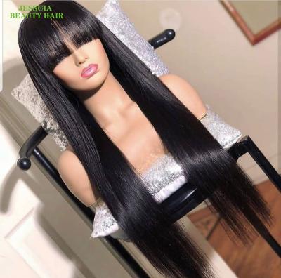 China Other Wholesale Grade HD Top Full Lace Frontal Wigs With Bangs , Glueless HD Hair Lace Front Wigs With Baby Hair for sale