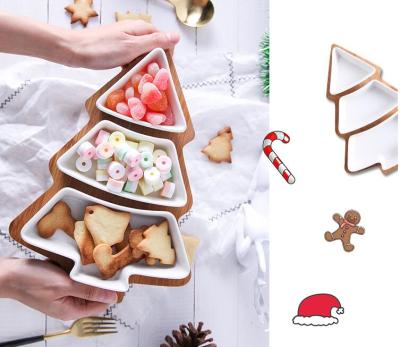 China Sustainable Christmas Tree Ceramic Dish Tableware Salad Cake Fruit Dessert Candy Dish Porcelain PlatesRestaurant Tray Tableware Set for sale