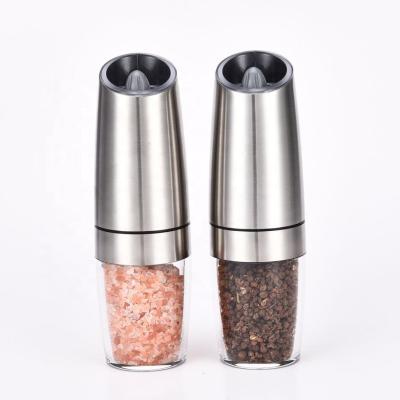 China Stocked Electric Stainless Steel Spice Mill Automatic Gravity Induction Salt Pepper Grinder With Blue Led Light for sale