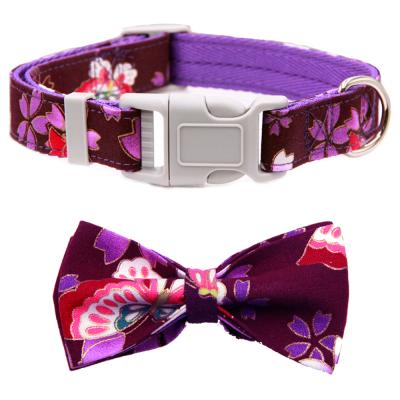 China Adjustable Custom Nylon Printed Dog Collar With Bow Tie Cute Dog Collars For Medium Large Dogs for sale