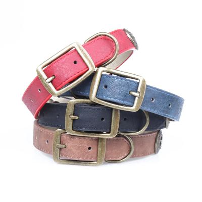 China Personalized Custom Pet Collars Leather Collar Durable For Puppies Leather Dog Collar for sale