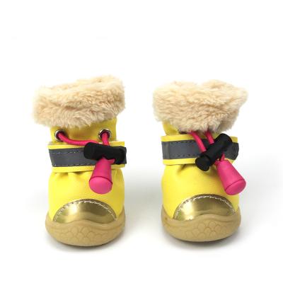 China Winter Sustainable Dog Shoes Waterproof Light Reflection Tape Dogs Boots Warm Non-slip Rubber Dog Shoes for sale