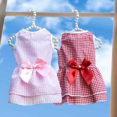 China Sustainable Fashion Summer Sweet Puppy Pet Princess Dress Skirt Plaid Classic Cute Puppy Clothes Outfit Dress for sale