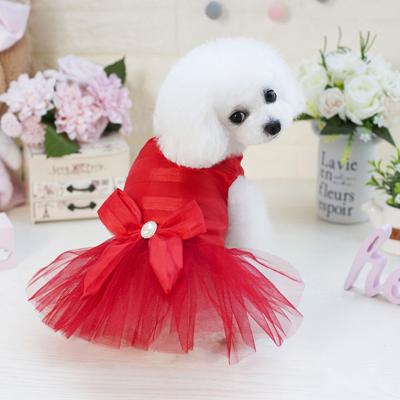 China Pet Dog Wedding Dresses Princess Dogs Skirt Spring Floral Pink Bow York Clothes Pet Dress Summer Cotton Viable for sale