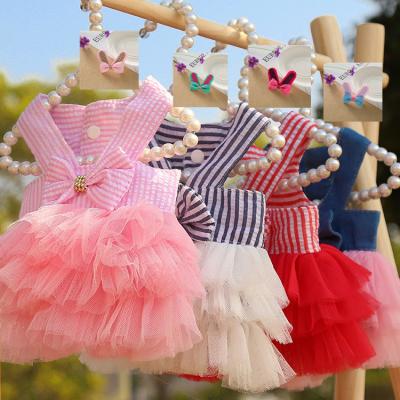 China Viable Summer Cute Dog Tutu Dress For Small Dogs Stripes Print Wedding Dress Pink Skirt Puppy Princess Clothes Apparel for sale