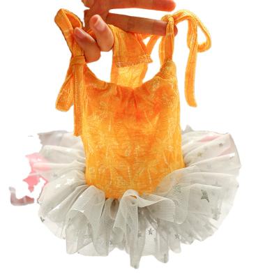 China New Viable Cloth Pet Clothing Cat Dress Orange Chiffon Flower Teddy Dog Tutu Dress for sale