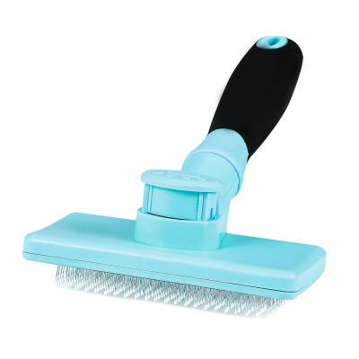 China Amazon Dog Cat Pet Grooming Comb Dog Bath Brush Hair Fur Removal Self Cleaning Viable Hot Selling Groomer Brush for sale